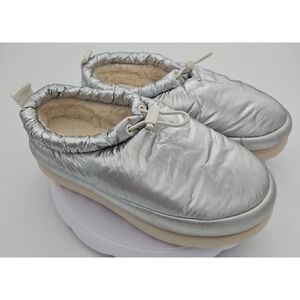 UGG Maxi Clog Metallic Silver Puffer Wool Lined Platform Slipper Clog 135137 EUC